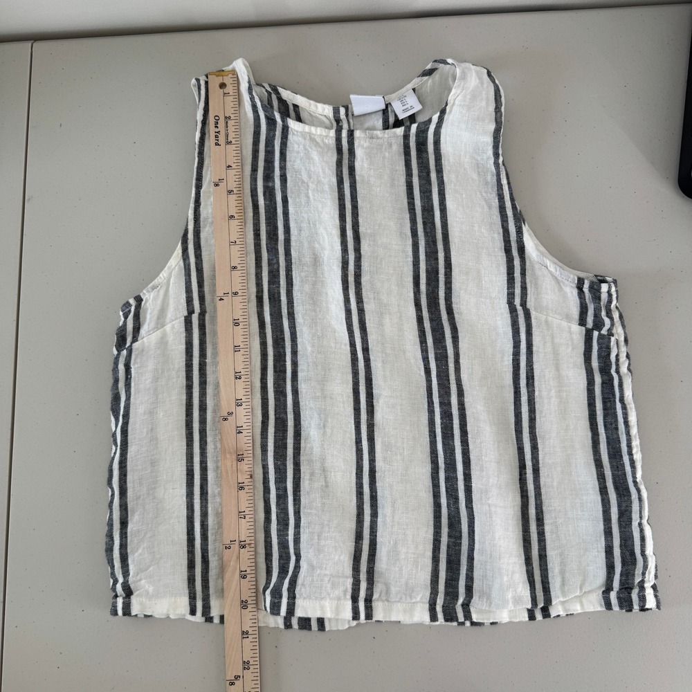 C&C California 100% Linen Tank Top L Striped Coastal Back Buttons Minimalist - Picture 10 of 13